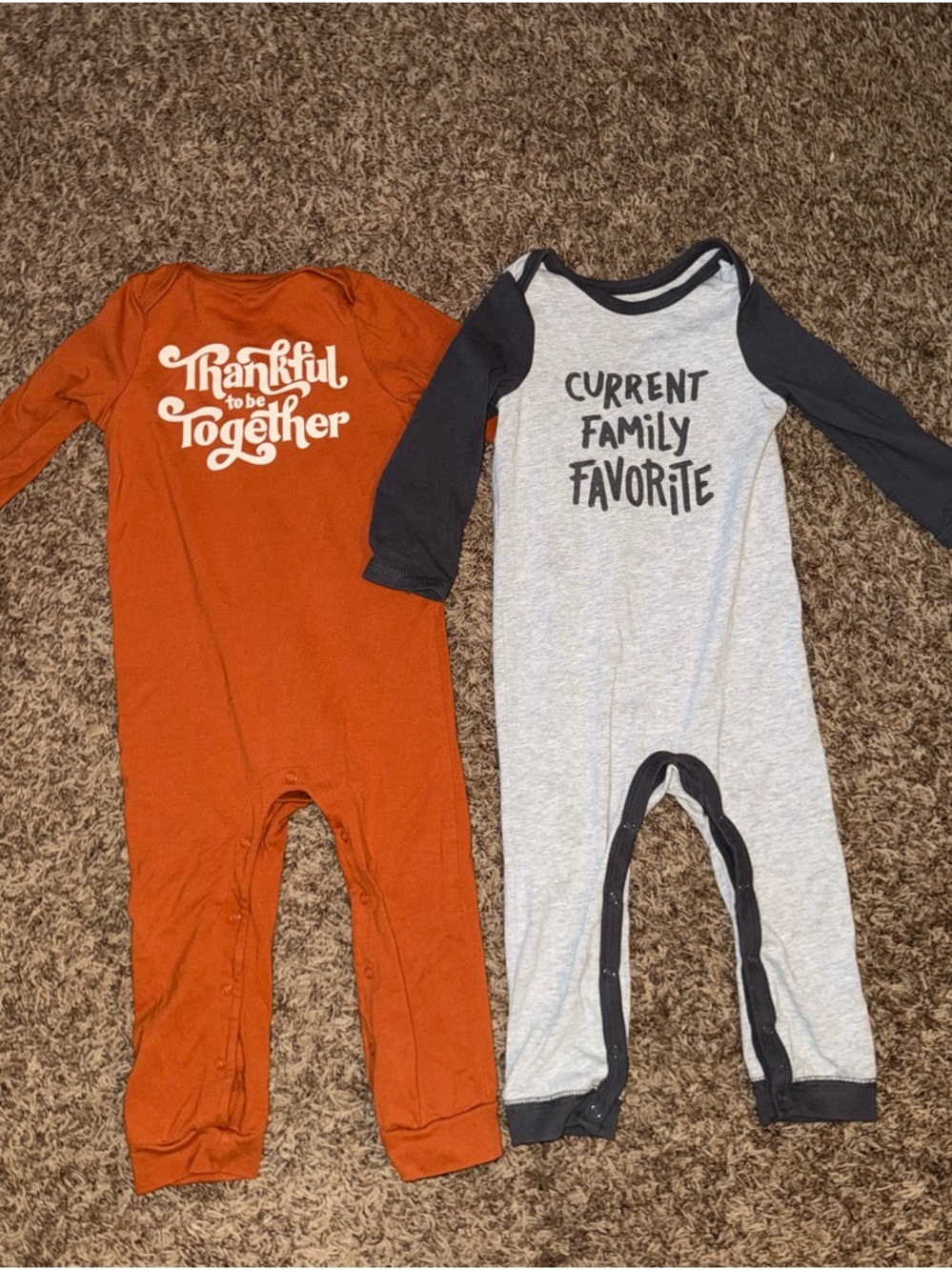 Kids Long Sleeve One-Piece Romper - Orange "Thankful to be Together"